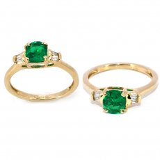Colombian Emerald 0.75 Carat Ring In 14K Yellow Gold Accented With Diamonds