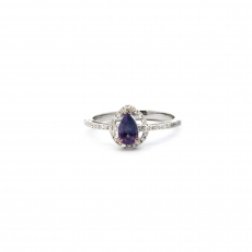Color Changing Natural Alexandrite Pear Shape 0.51 Ring In 14K White Gold With Accented Diamonds