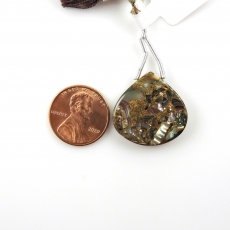Copper Abalone Shell Drop Heart Shape 22x22mm Drilled Bead Single Pendant Piece