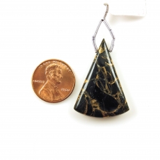 Copper Black Obsidian Drop Conical Shape 34x23mm Drilled Bead Single Pendant Piece