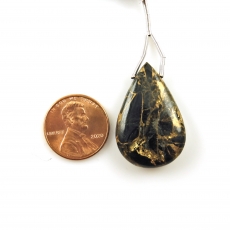 Copper Black Obsidian Drop Leaf Shape 30x19mm Drilled Bead Single Pendant Piece
