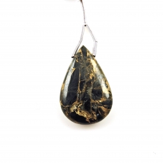 Copper Black Obsidian Drop Leaf Shape 30x19mm Drilled Bead Single Pendant Piece