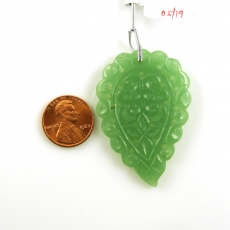 Craved Aventurine Drop Leaf Shape 50x34mm Drilled Bead Single Pendant Piece