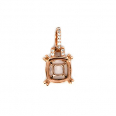 Cushion 8x8mm Ring semi Mount in14K Rose Gold with Diamond Accents