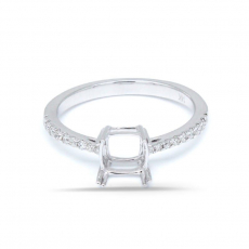 Cushion Shape 7x7mm Ring Semi Mount in 14K White Gold with Diamond Accents