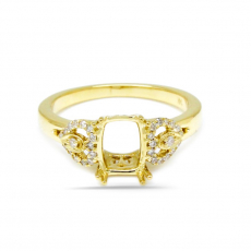 Cushion Shape 8x6mm Ring Semi Mount in 14k Yellow Gold with Diamond Accents