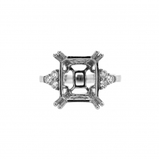Emerald Cut 11x9mm Ring Semi Mount in 14K White Gold with Accent Diamonds (RG1883)