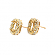Emerald Cut 5x3mm Stud Earring in 14K Yellow Gold with Diamond Accents