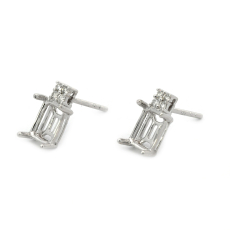 Emerald Cut 7x5mm Earring Semi Mount in 14K White Gold With Diamond Accents (ER2057)