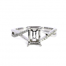 Emerald Cut 7x5mm Ring Semi Mount in 14K White Gold with Diamond Accents