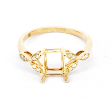 Emerald Cut 8x6mm Ring Semi Mount in 14K Yellow Gold with Diamond Accents