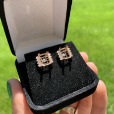 Emerald Cut 9x7mm Earring Semi Mount in 14K Rose Gold with Accent Diamonds (ER2059)