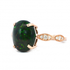 Ethiopian Black Opal Cab Oval 2.45 Carat Ring In 14K Rose Gold Accented With Diamonds