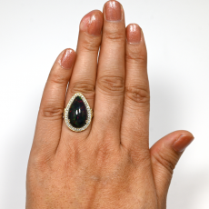 Ethiopian Black Opal Cab Pear Shape 7.47 Carat Ring In 14K Yellow Gold Accented With Diamonds