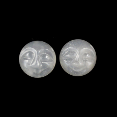 Faces White Moonstone Cabs Round 12MM Matched Pair Approximately 12 Carat