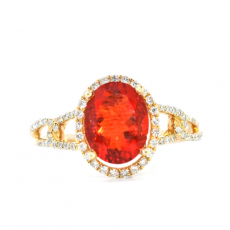 Fire Opal Oval 1.27 Carat  Ring In 14K Yellow Gold Accented With Diamonds