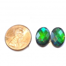 Fossilized Tri Color Ammolite Oval 14x10mm Matching Pair Approximately 8.23 Carat