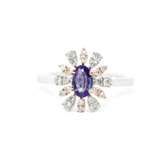 GIA Certified  Natural Blue-Green Changing To Purple Alexandrite Oval 0.50 Carat Ring In 14K Dual Tone(White/Rose) Gold With Accented Diamonds
