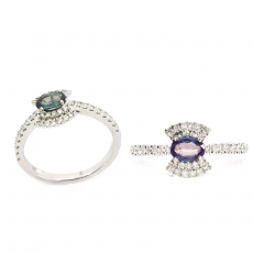 GIA Certified Blue-Green Changing To Purple Natural Alexandrite Oval 0.41 Carat Ring In 14K White Gold Accented With Diamonds