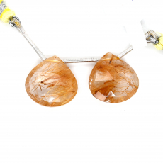 Golden Rutile Drops Heart Shape 17x17mm Drilled Bead Matching Pair