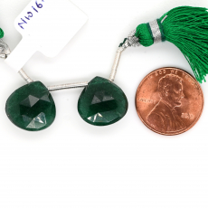 Green Aventurine Drops Heart Shape 14x14mm Drilled Beads Matching Pair