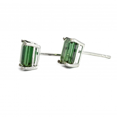 Green Tourmaline Emerald Cut 3.31 Carat Stud Earring In 14K White Gold