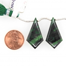Grossular Garnet Drops Shield Shape 30x16mm Drilled Beads Matching Pair