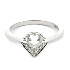 Heart Shape 6mm Ring Semi Mount in 14K White Gold with Diamond Accents