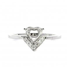 Heart Shape 6mm Ring Semi Mount in 14K White Gold with Diamond Accents