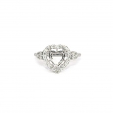 Heart Shape 7mm Ring Semi Mount in 14K White Gold with Diamond Accents