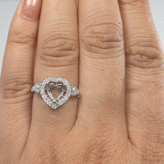 Heart Shape 7mm Ring Semi Mount in 14K White Gold with Diamond Accents