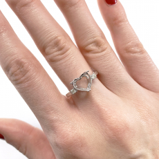 Heart Shape 9mm Ring Semi Mount in 14K White Gold With Diamond Accents