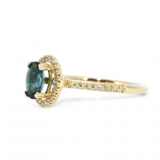 Indicolite Tourmaline Oval 0.73 Carat Ring in 14K Yellow Gold with Accent Diamonds