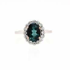 Indicolite Tourmaline Oval 1.59 Carat Ring with Accent Diamonds in 14K Dual Tone (White/Rose) Gold