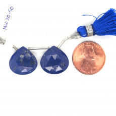 Lapis Drops Heart Shape 16x16mm Drilled Bead Matching Pair