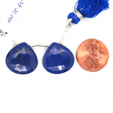 Lapis Drops Heart Shape 18x18mm Drilled Bead Matching Pair
