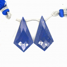 Lapis Drops Shield Shape 30x17mm Drilled Bead Matching Pair