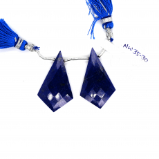 Lapis Drops Shield Shape 33x20mm Drilled Bead Matching Pair