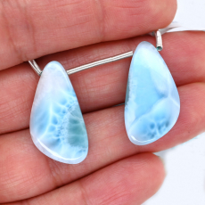 Larimar Drops Wing Shape 25x14mm Drilled Bead Matching Pair