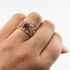 Lavender Purple Sapphire Round 0.62 Carat Ring In 14K Rose Gold Accented With Diamonds