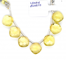 Lemon Quartz Drops Cushion Shape 11x11mm Drilled Beads 7 Pieces Line