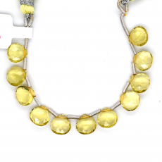 Lemon Quartz Drops Heart Shape 8x8mm Drilled Beads 11 Pieces Line