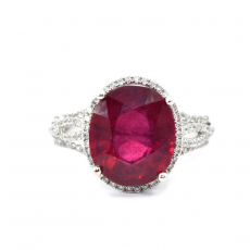 Madagascar Ruby Oval 6.86 Carat Ring In 14K White Gold accented With Diamonds