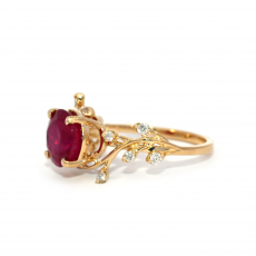 Madagascar Ruby Round 2.19 Carat Ring In 14K Yellow Gold With Diamond Accent.