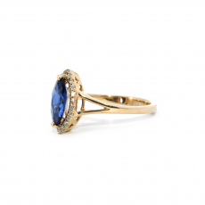 Nigerian Blue Sapphire Marquise Shape 1.13 Carat Ring In 14K Yellow Gold With Diamond Accents