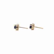 Nigerian Blue Sapphire Oval 2.44 Carat Earrings in 14K Yellow Gold with Accent Diamonds