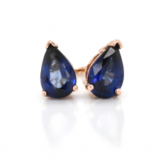 Nigerian Blue Sapphire Pear Shape 2.15 Carat Stud Earring In 14K Rose Gold