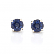 Nigerian Blue Sapphire Round 1.48 Carat Stud Earring In 14K White Gold