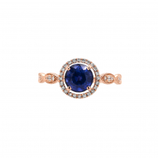 Nigerian Blue Sapphire Round 2.14 Carat Ring in 14K Rose Gold with Accent Diamonds