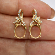 Oval 10x8mm Earring Semi Mount in 14K Yellow Gold with Diamond Accents
